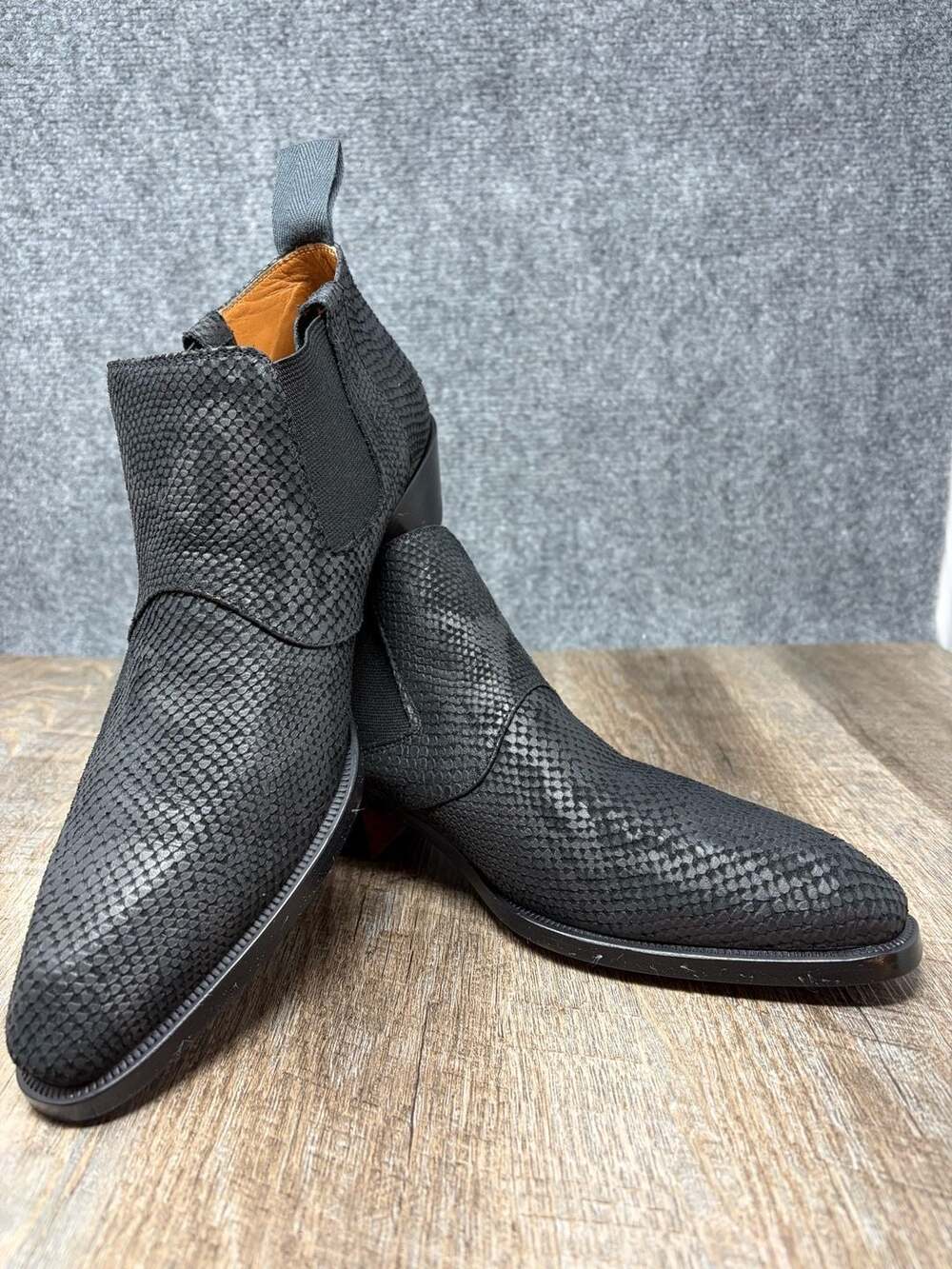 Gianni Versace Men's 1990s Black Python Leather Chelsea Boots size 7.5 near mint